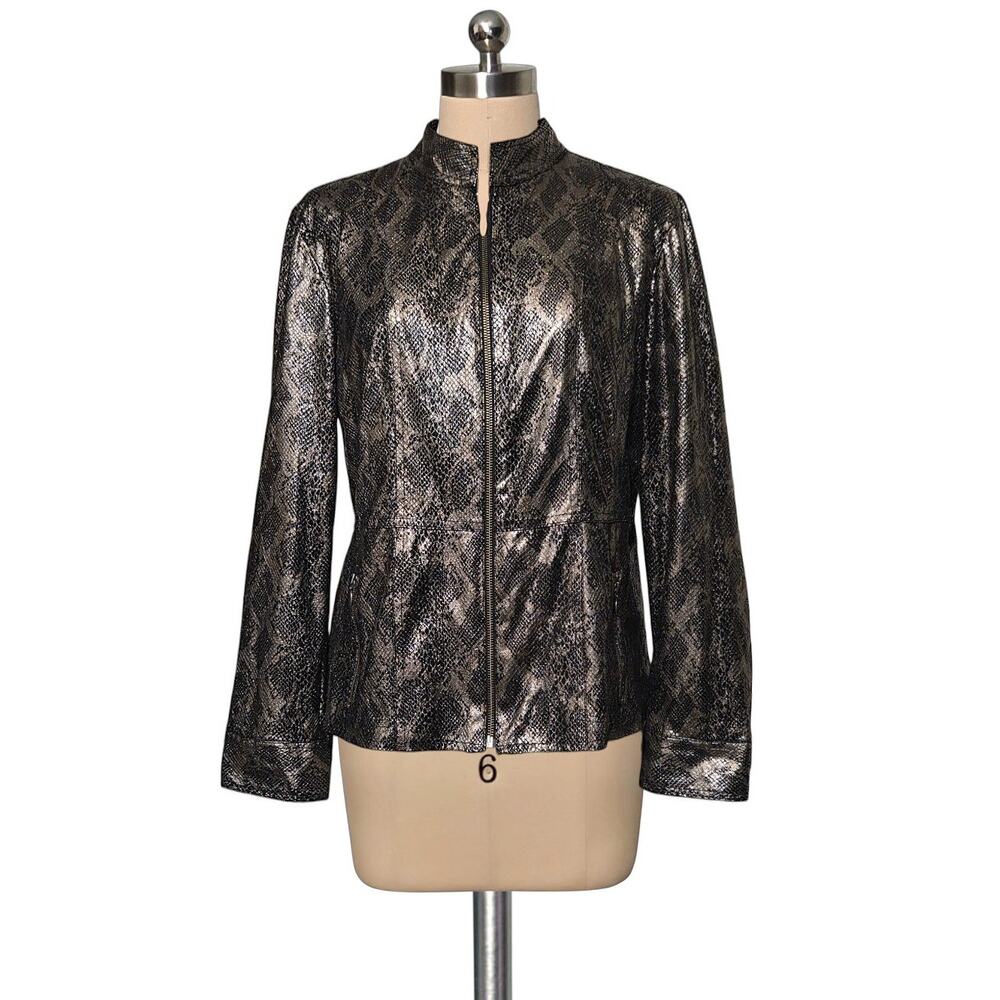 Chico's Metallic Snakeskin Jacket Zip Front 2 Large